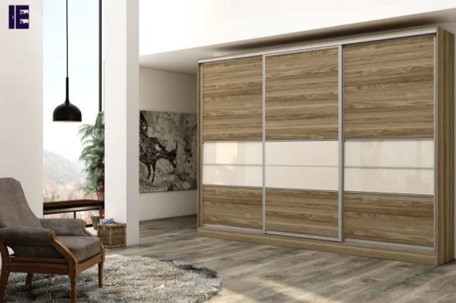 Modern Wood Grain Sliding Wardrobe